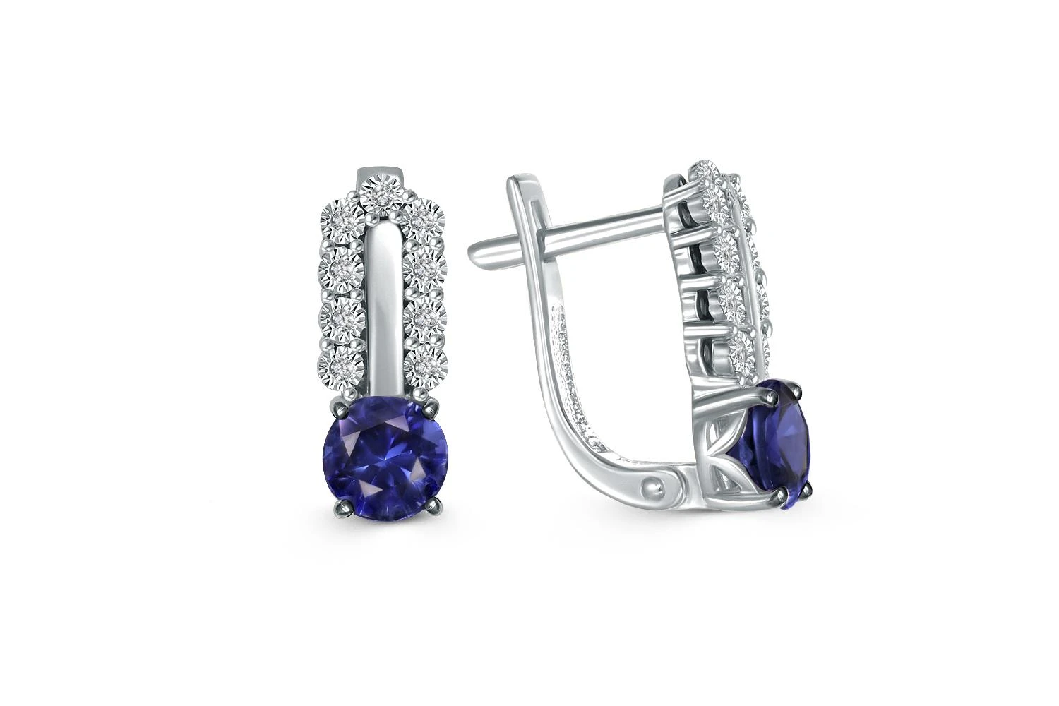 Серьги из белого золота с 2 корундами и 18 бриллиантами