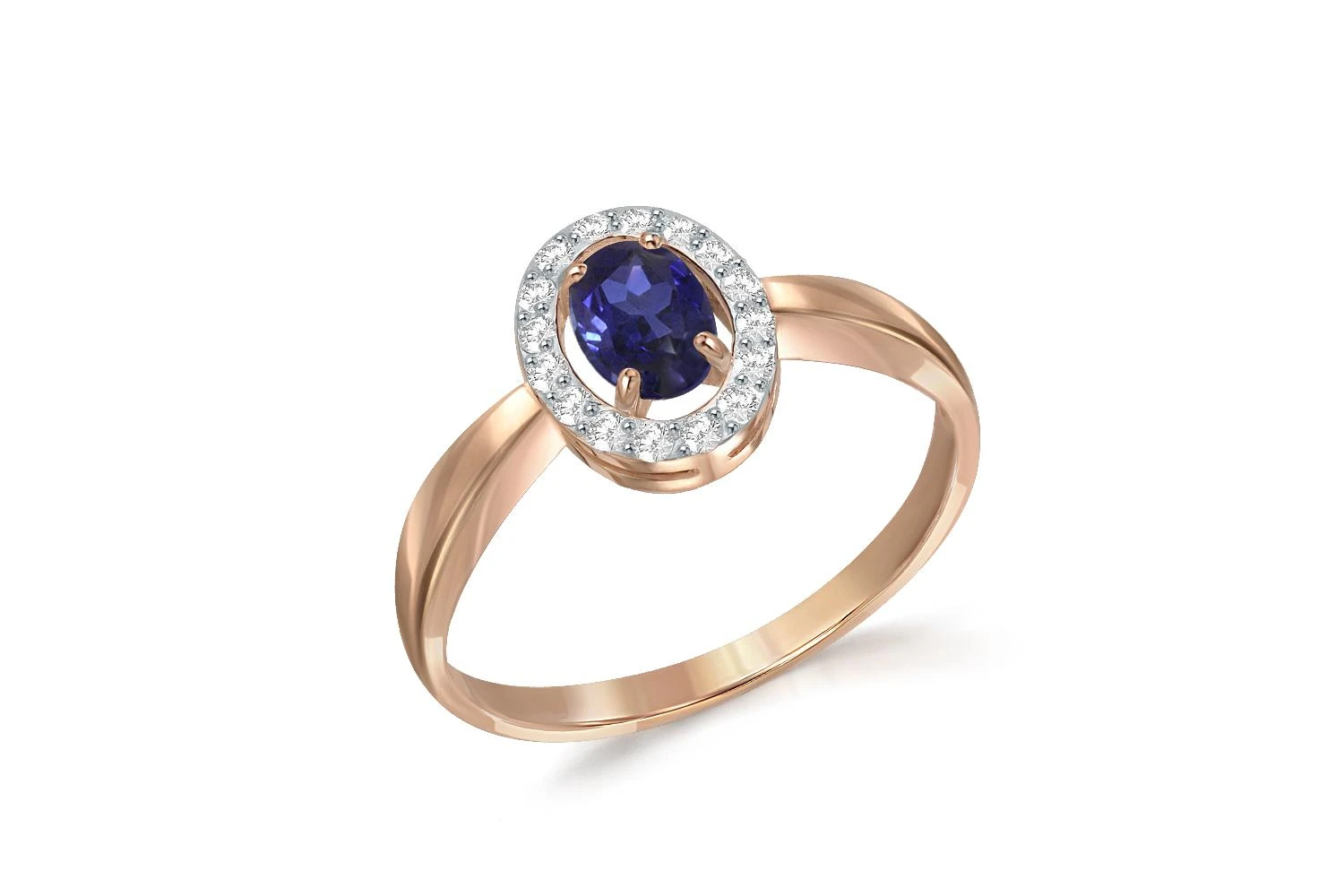 Кольцо из красного золота с сапфиром и 16 бриллиантами