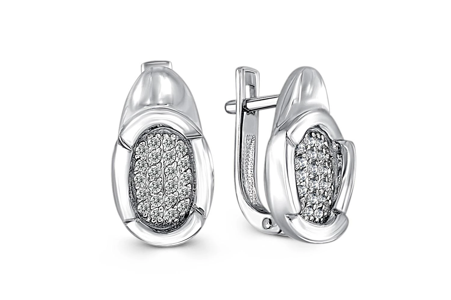 Серьги из белого золота с 44 фианитами