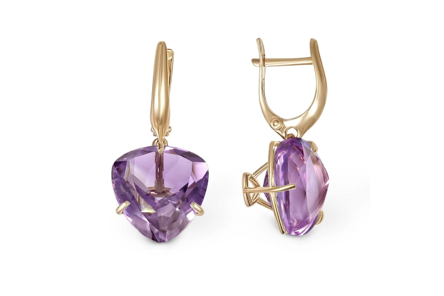 Серьги из красного золота с 2 аметистами