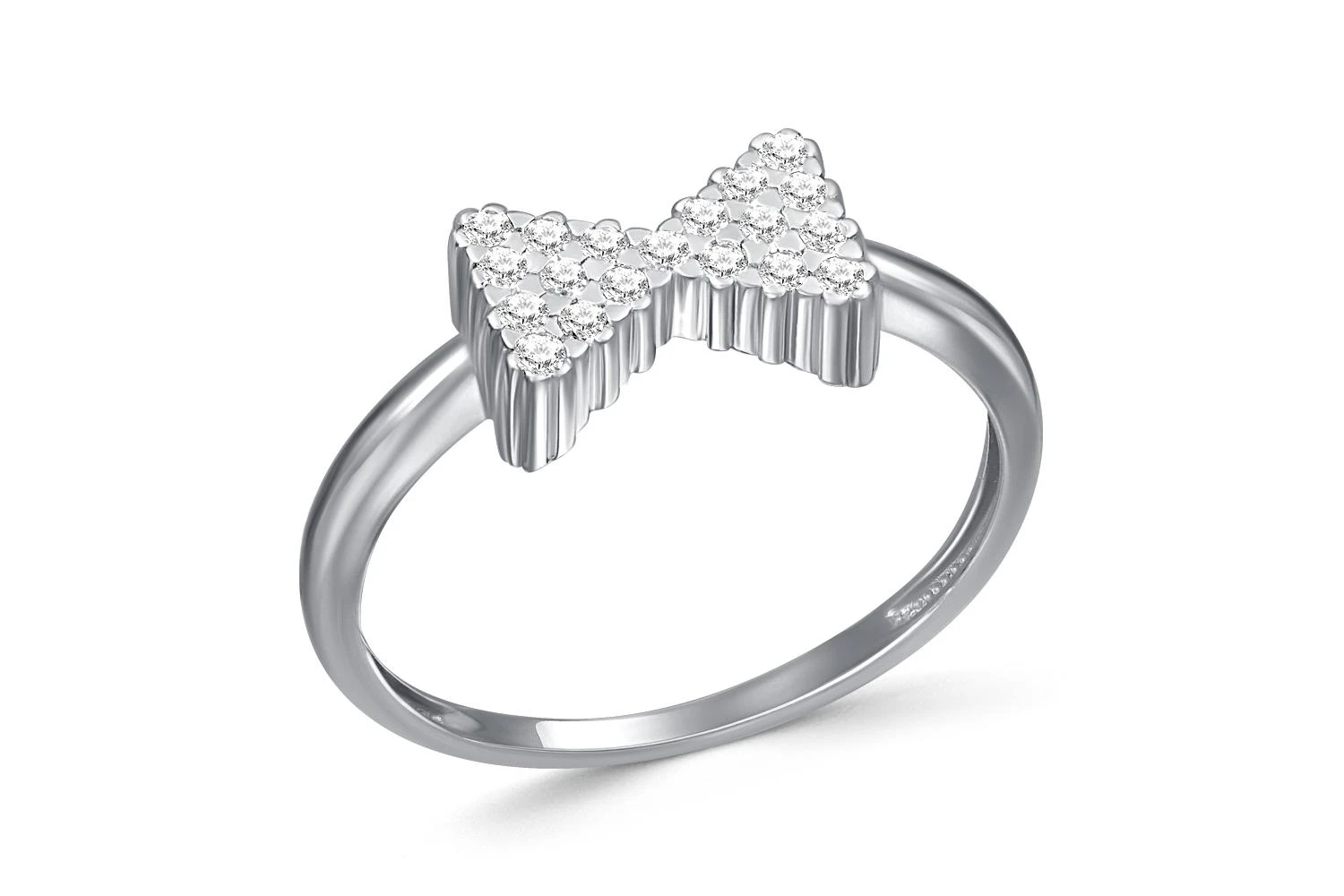 Кольцо Бантик из белого золота с 19 фианитами