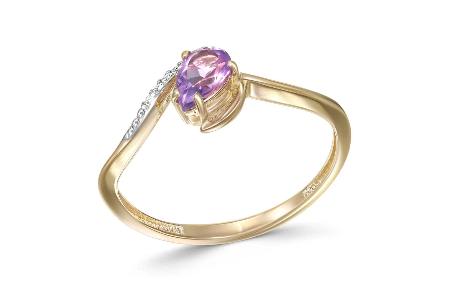 Кольцо из жёлтого золота с аметистом и 6 фианитами
