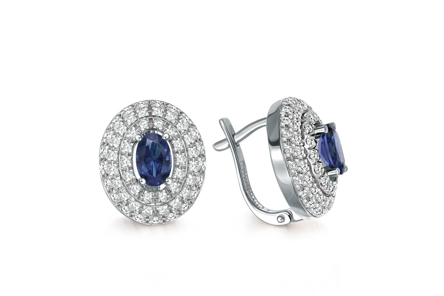 Серьги из белого золота с 2 корундами и 110 бриллиантами