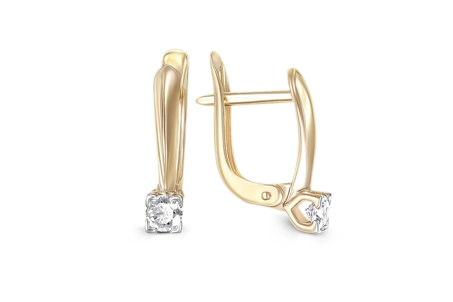 Серьги из жёлтого золота с 2 фианитами