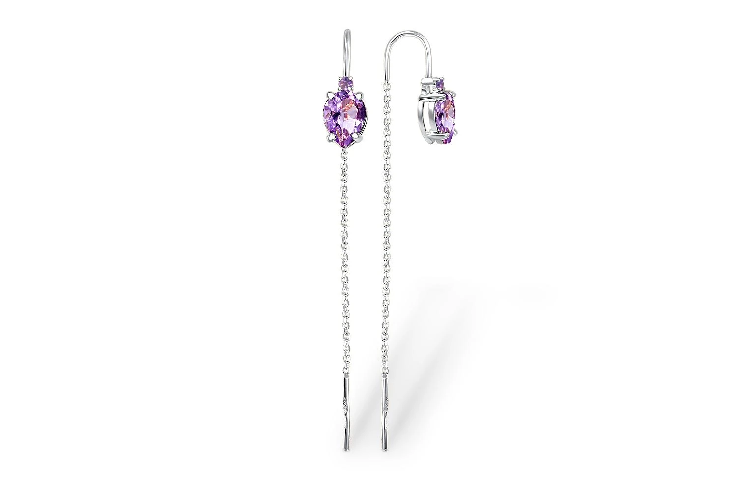 Серьги-продёвки из белого золота с 4 аметистами