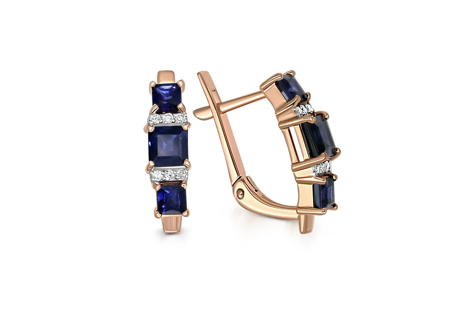 Серьги из красного золота с 6 сапфирами и 12 бриллиантами