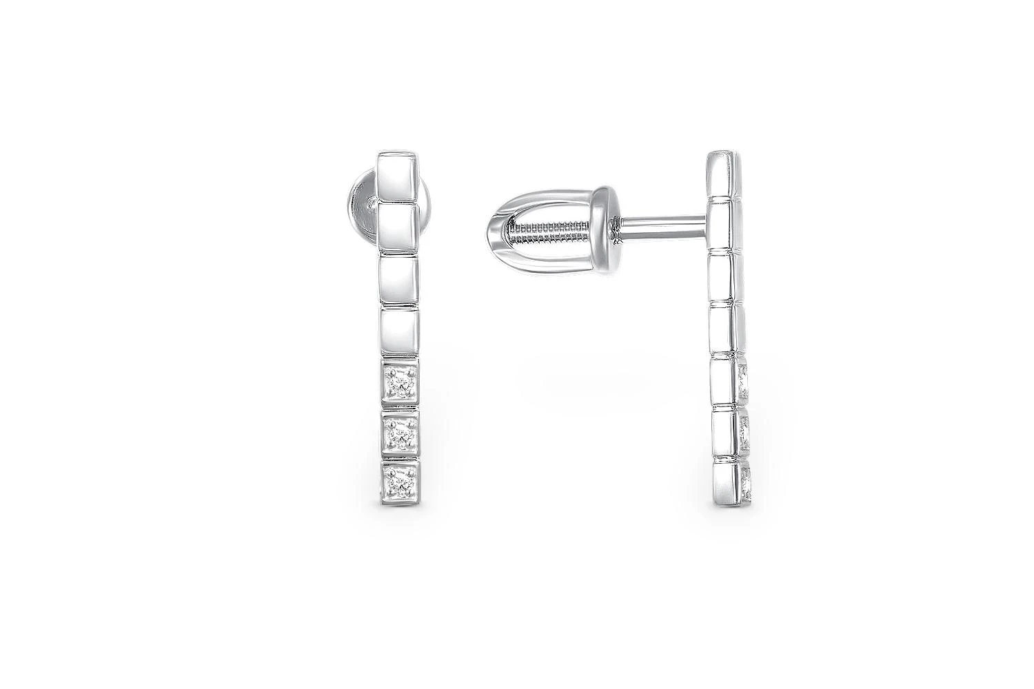 Серьги-пусеты из белого золота с 6 фианитами