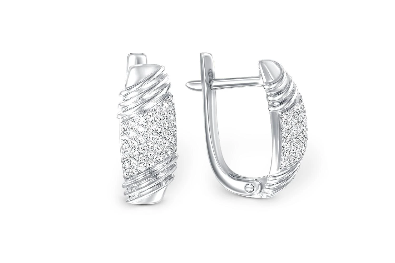 Серьги из белого золота с 84 фианитами