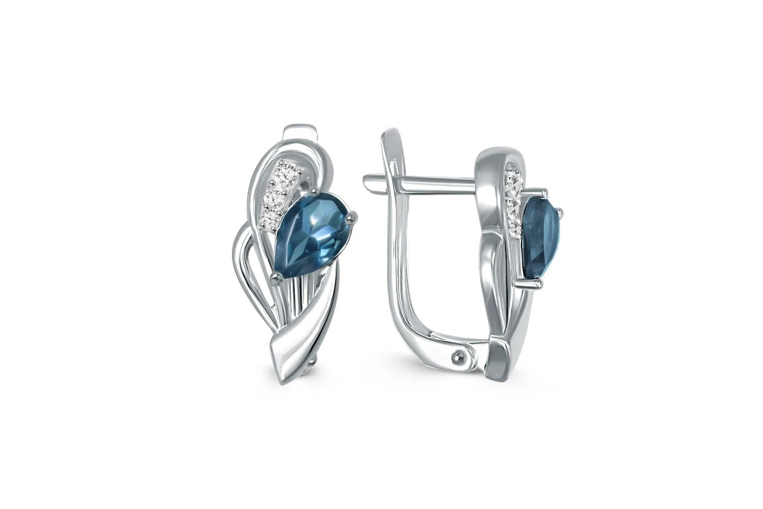 Серьги из белого золота с 2 топазами лондон и 6 фианитами