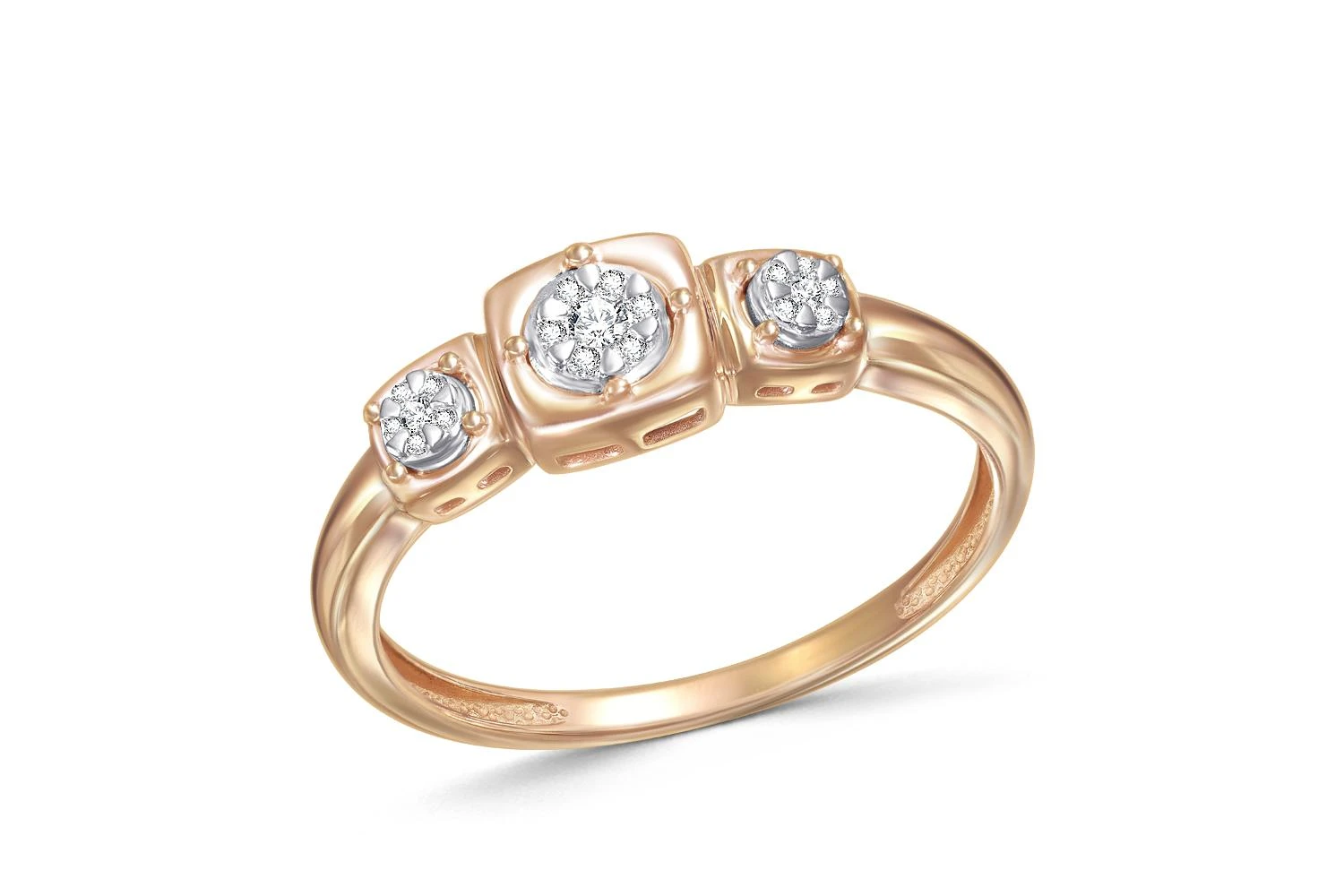 Кольцо Квадрат из красного золота с 19 бриллиантами