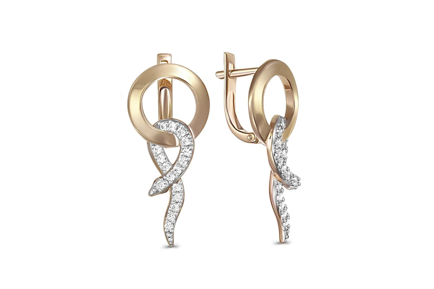 Серьги Змеи из жёлтого золота с 34 фианитами