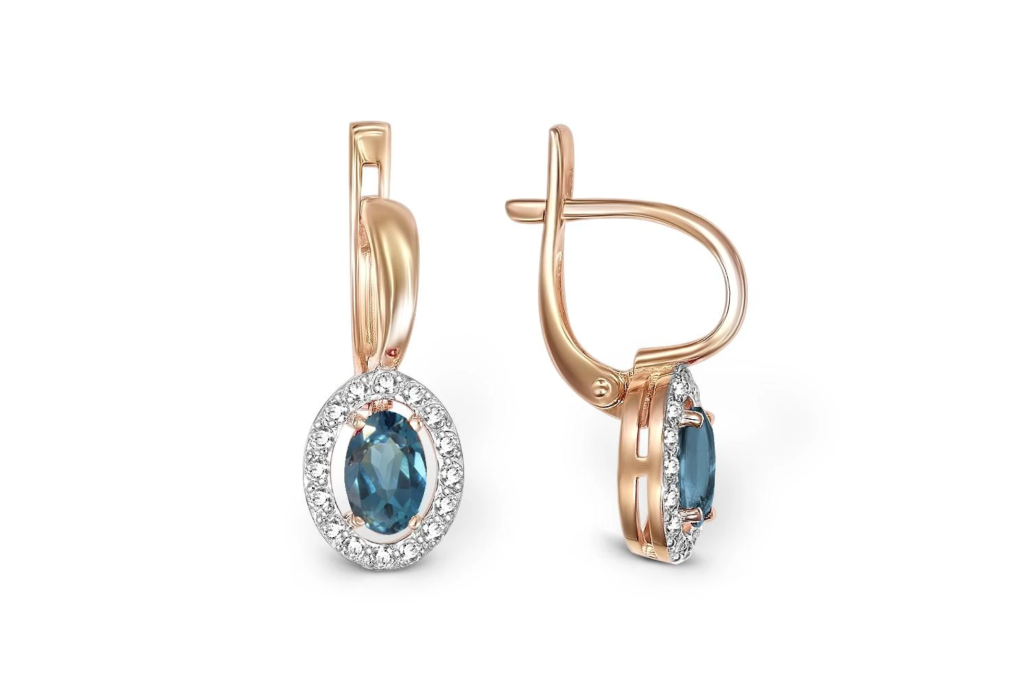 Серьги из красного золота с 2 топазами лондон и 32 фианитами