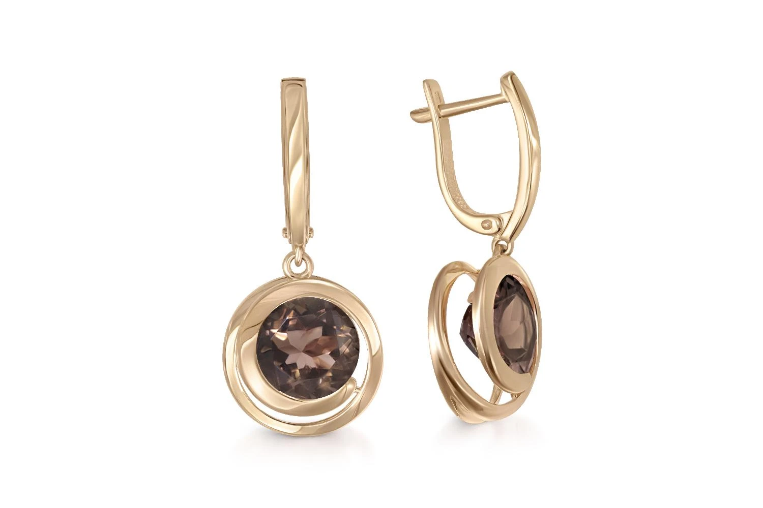 Серьги из жёлтого золота с 2 раухтопазами