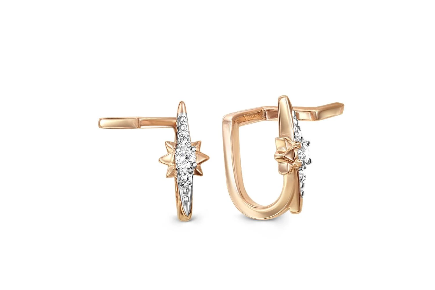 Серьги-пусеты Звезды из красного золота с 6 фианитами