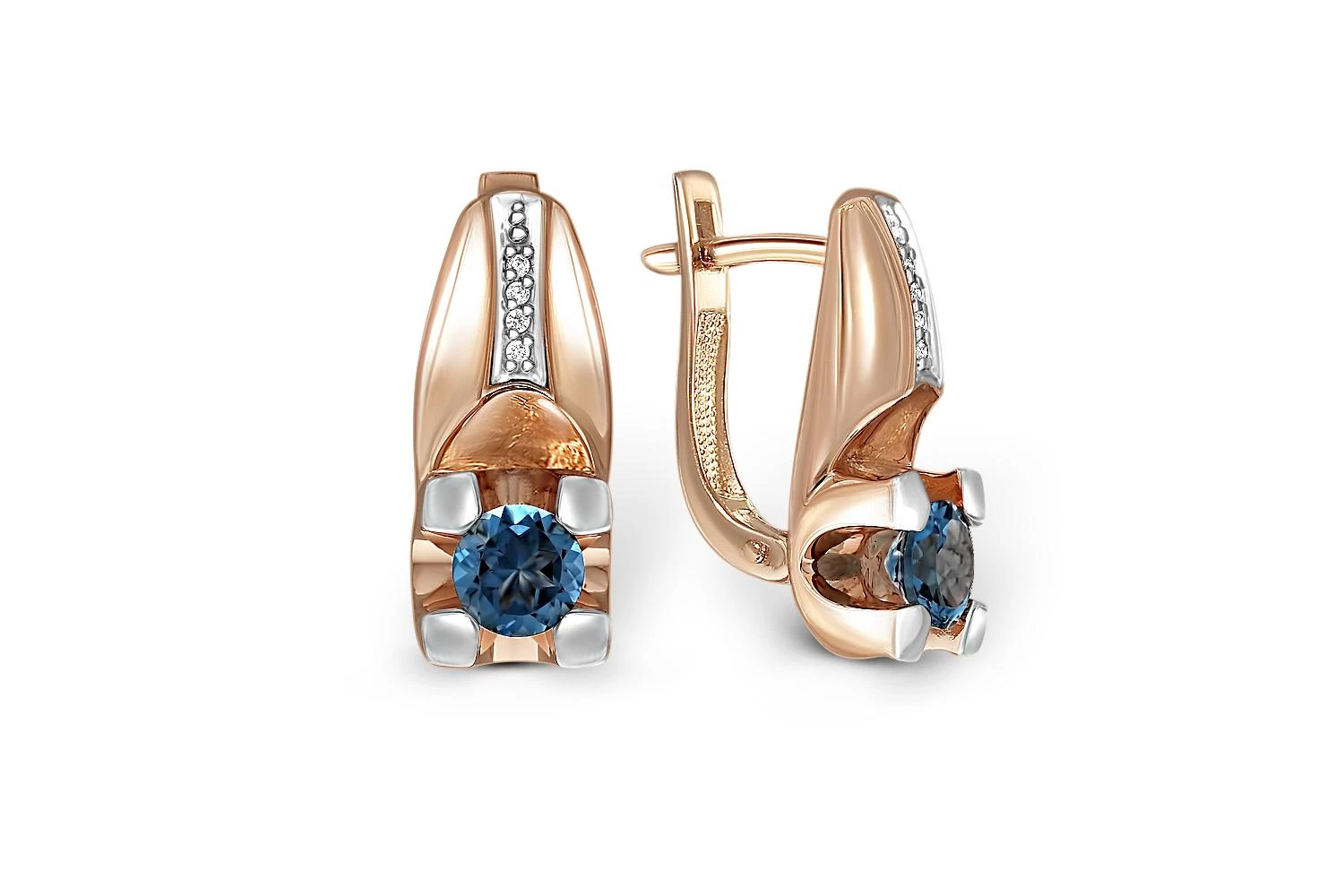 Серьги из красного золота с 2 топазами лондон и 8 фианитами