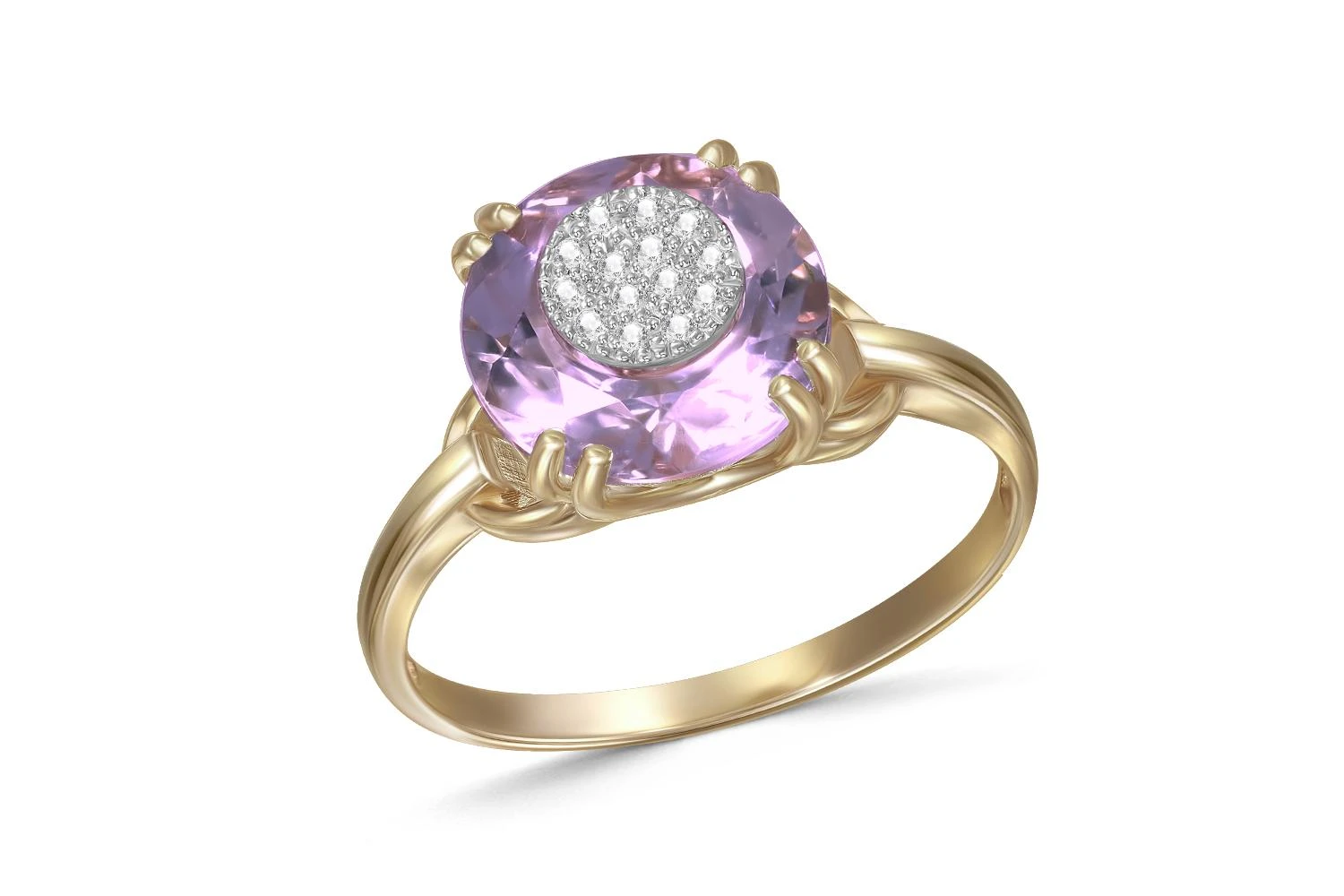 Кольцо из жёлтого золота с аметистом и 14 бриллиантами