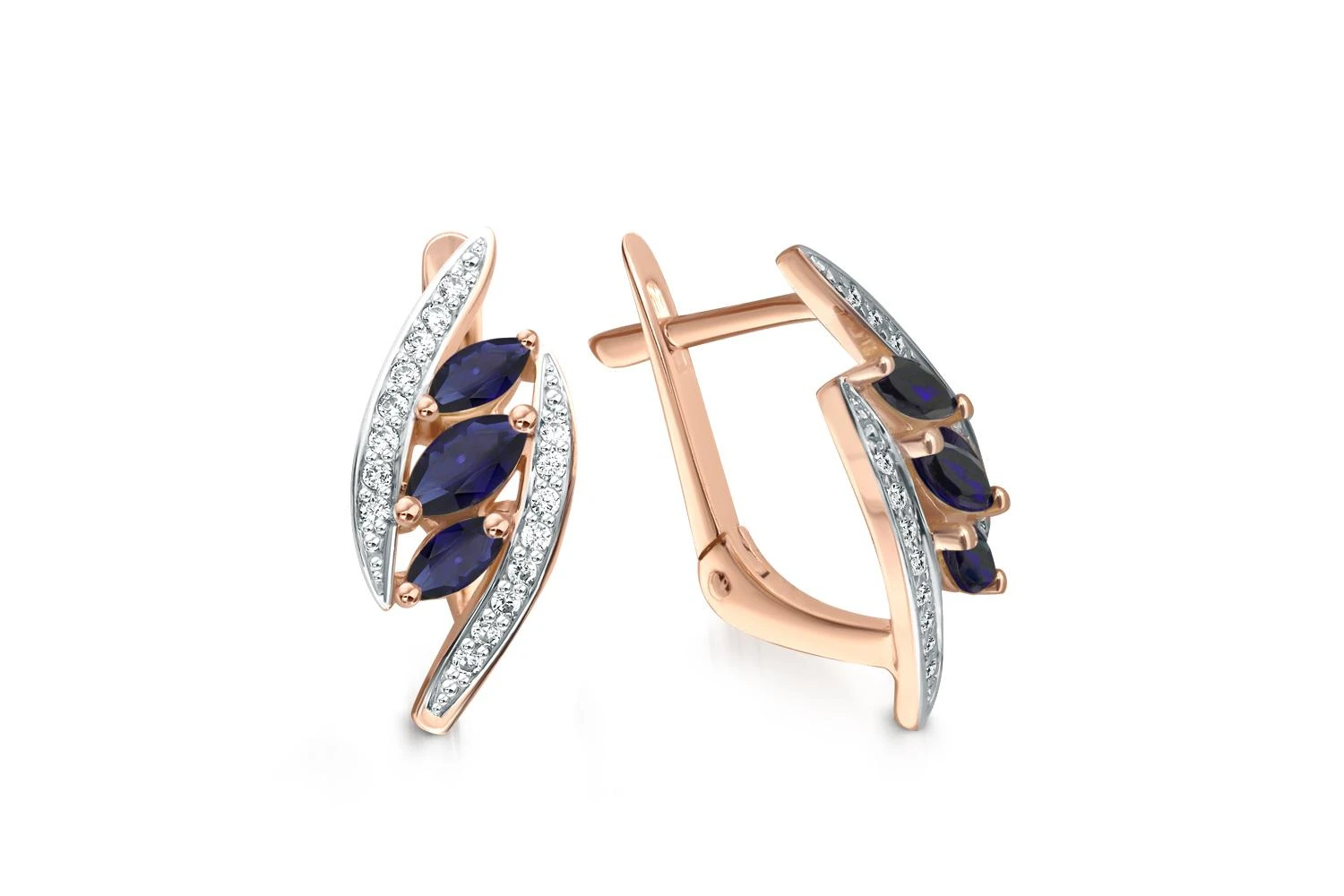 Серьги из красного золота с 6 сапфирами и 32 бриллиантами
