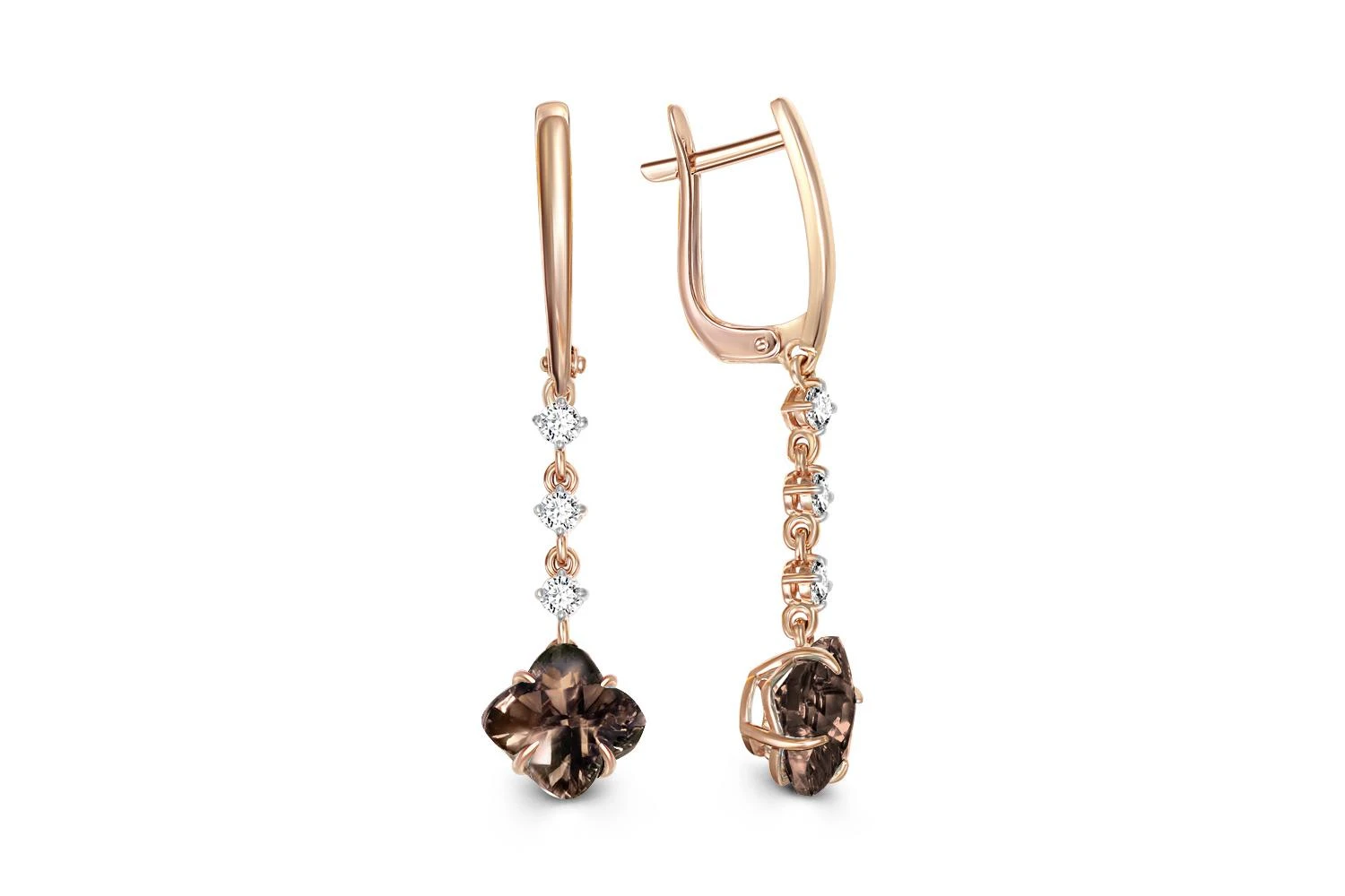 Серьги из красного золота с 2 кварцами и 6 фианитами