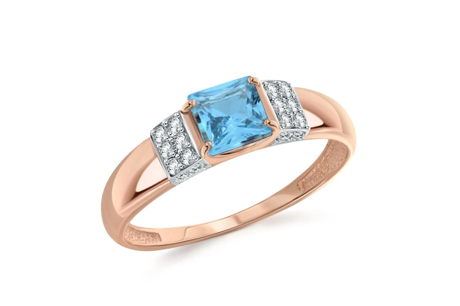 Кольцо из красного золота с топазом swiss и 20 фианитами