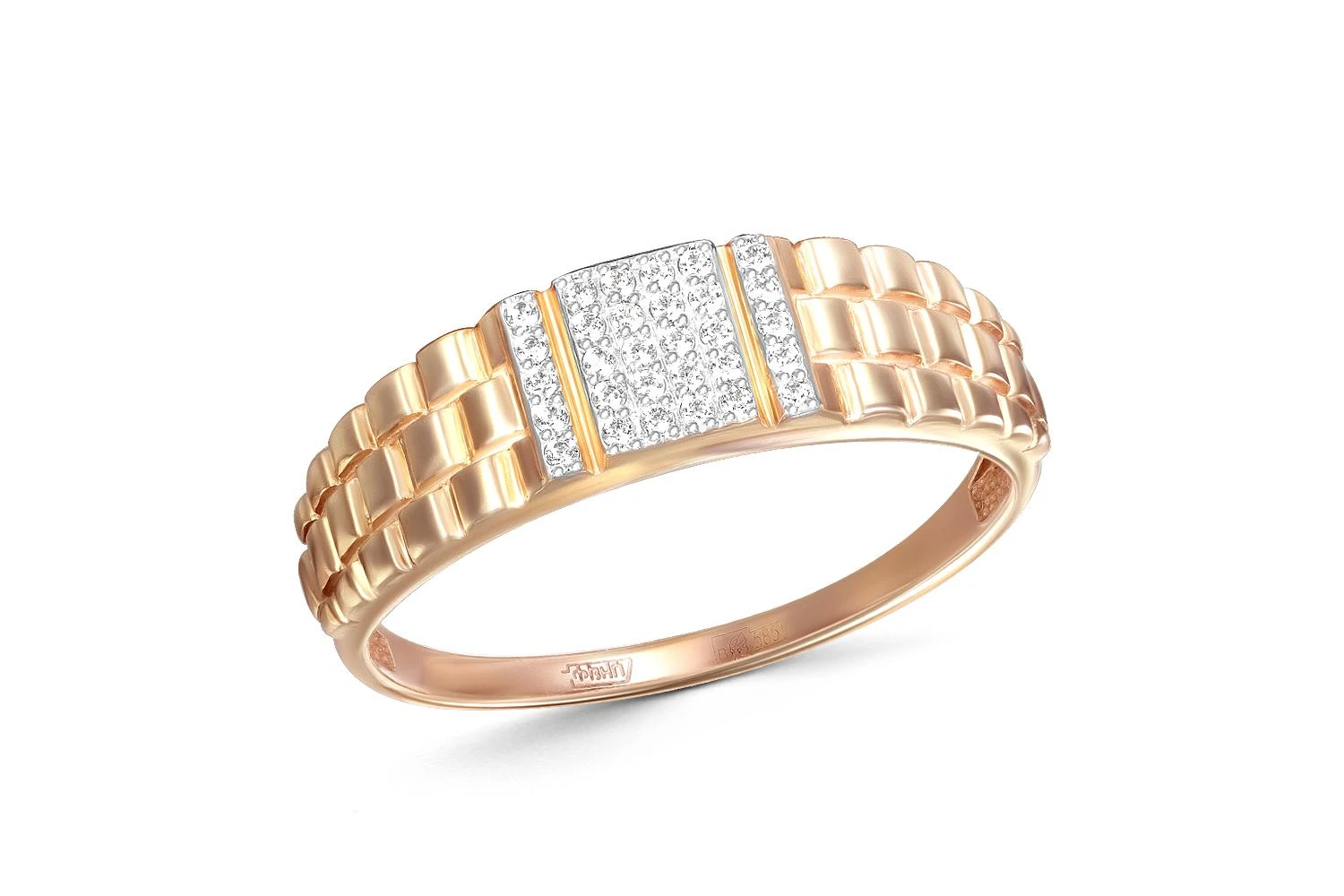 Печатка из красного золота с 30 фианитами