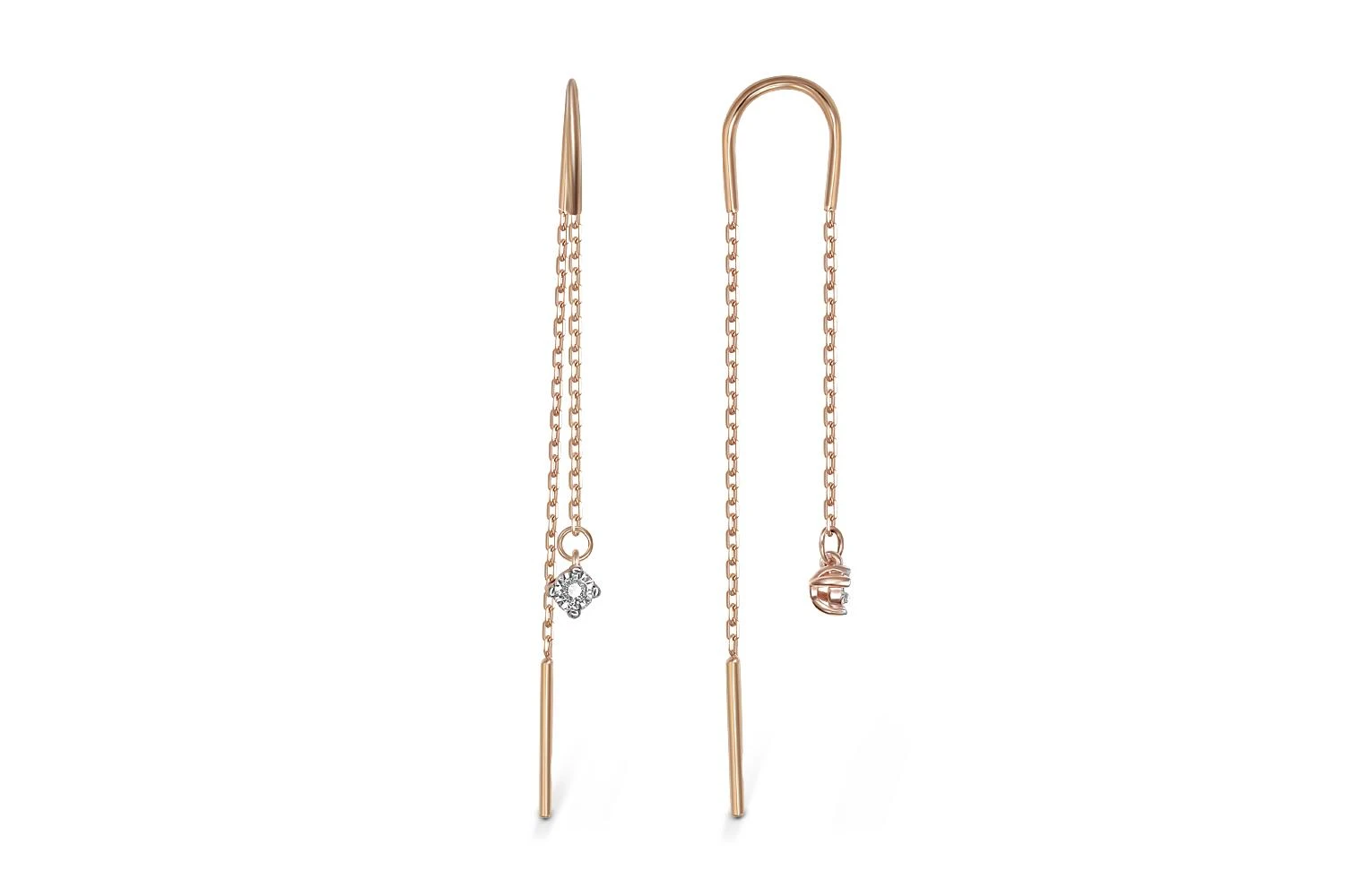 Серьги-продёвки из красного золота с 2 бриллиантами