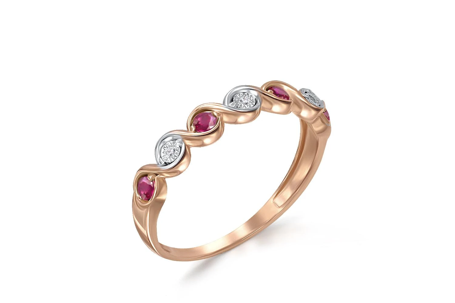 Кольцо Дорожка из красного золота с 4 корундами и 3 бриллиантами