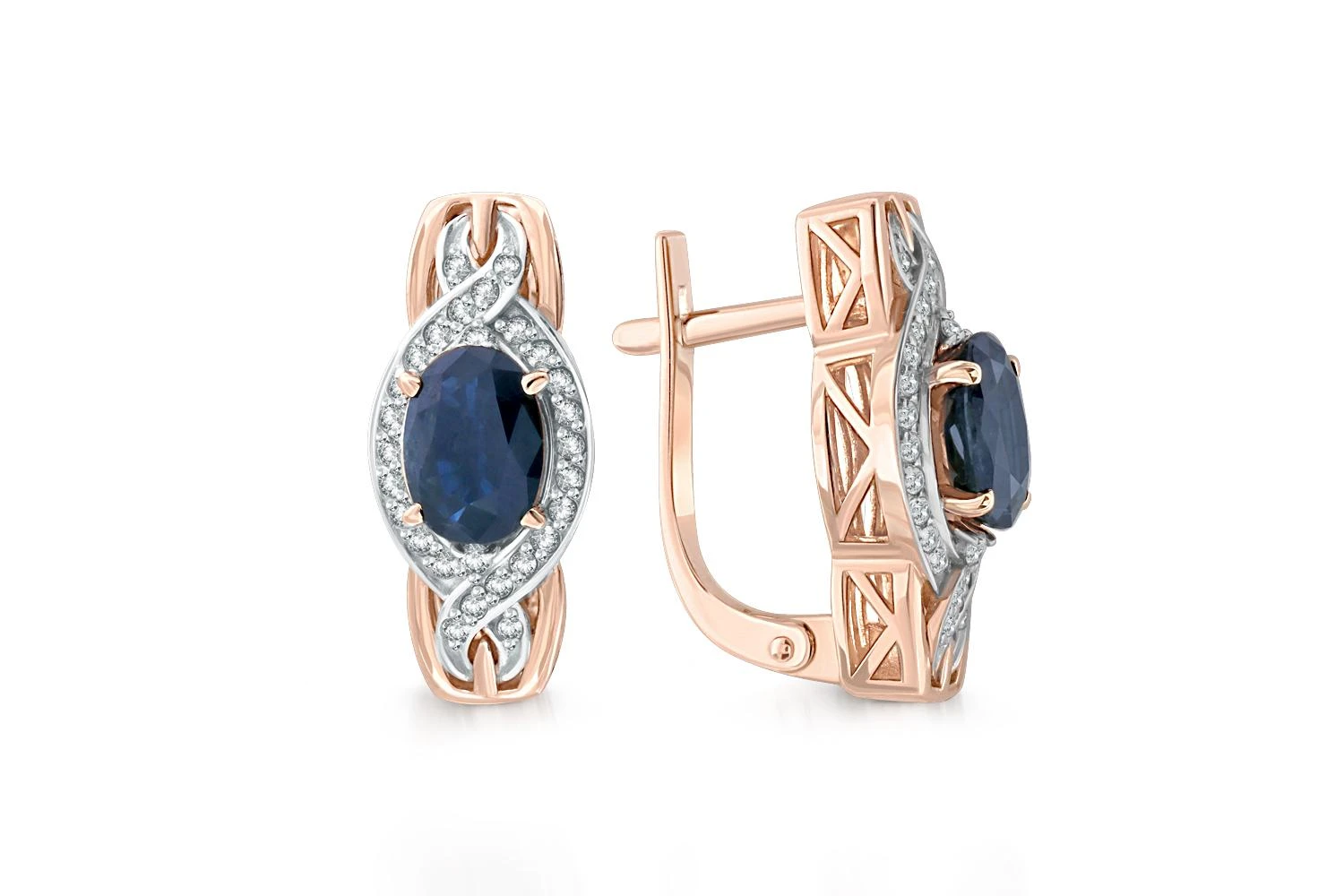 Серьги из красного золота с 2 сапфирами и 56 бриллиантами