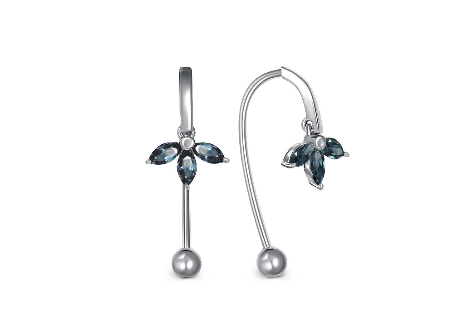 Серьги Цветы из белого золота с 6 топазами лондон