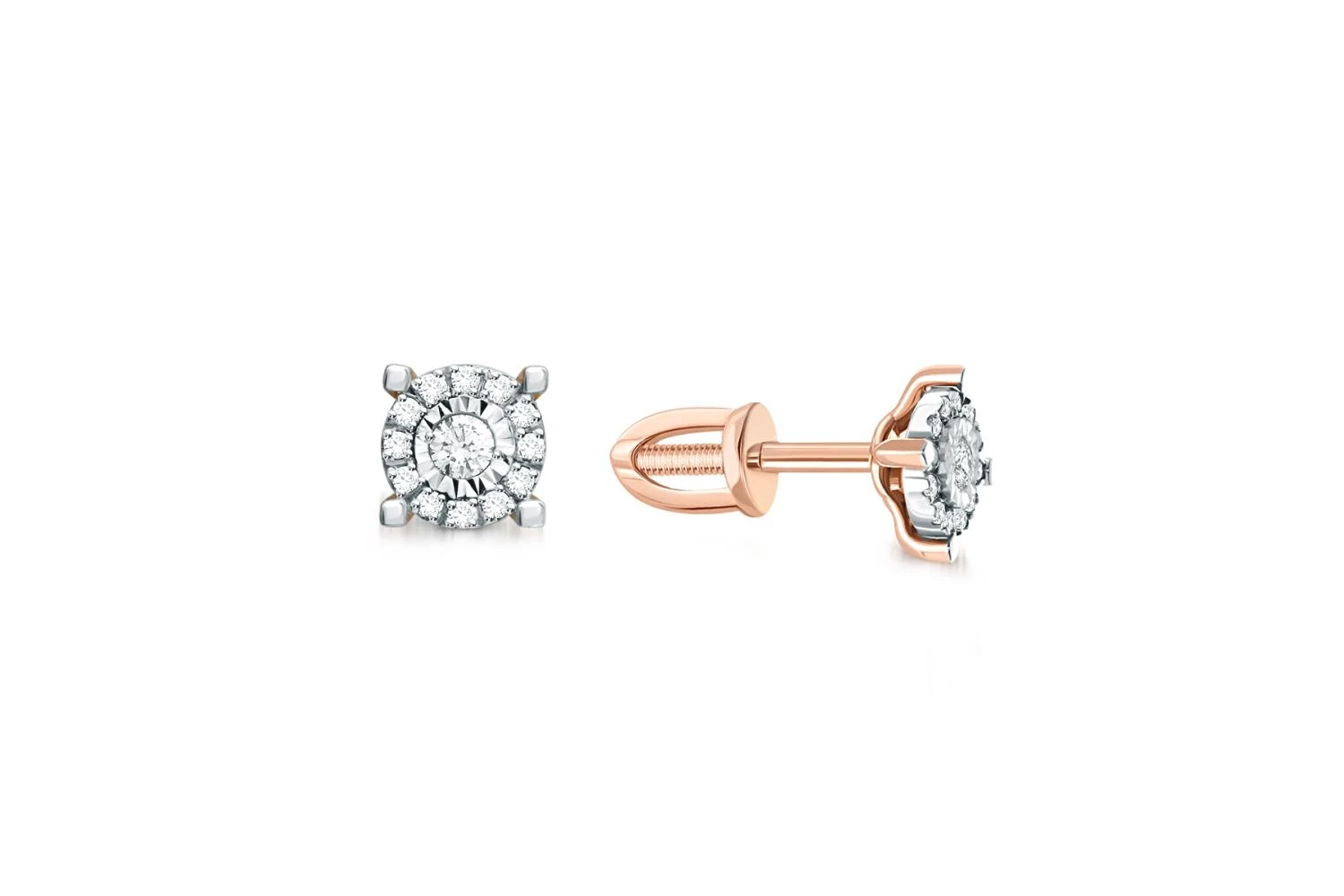 Серьги-пусеты из красного золота с 26 бриллиантами