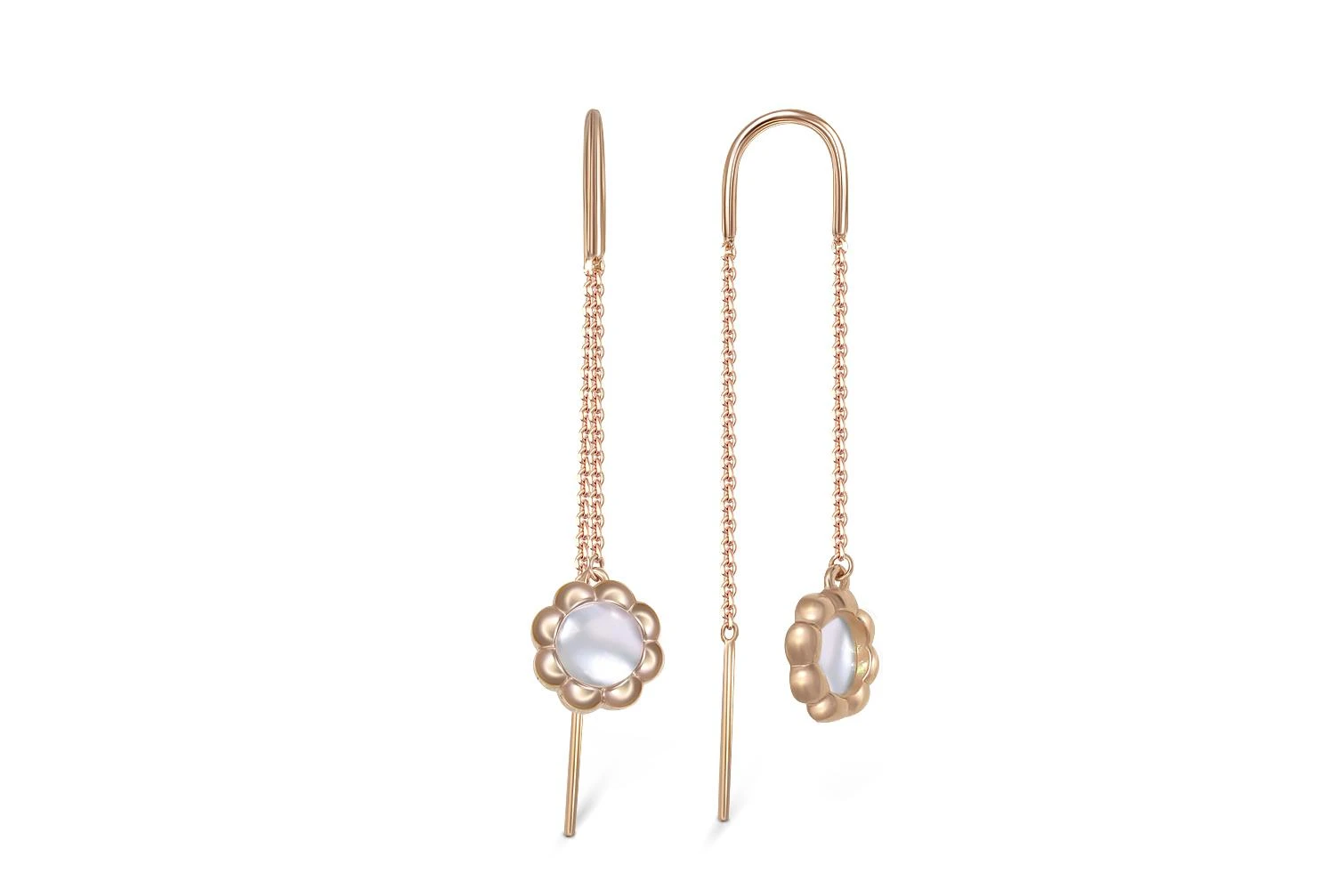 Серьги-продёвки Цветы из красного золота с перламутром