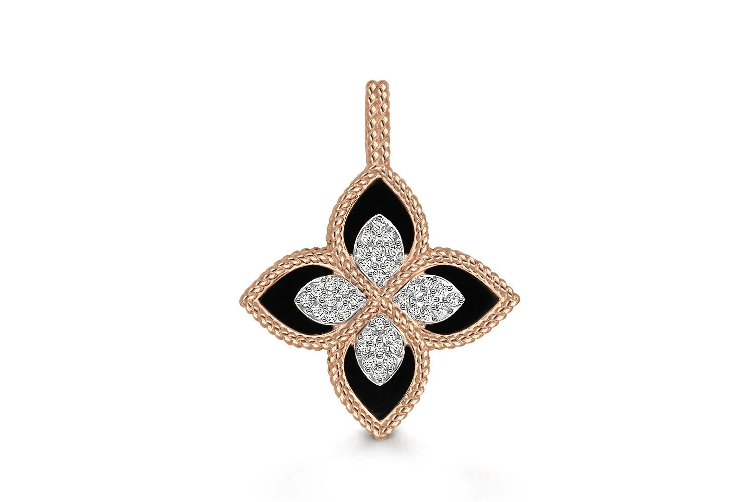 Подвеска Клевер из красного золота с ониксом и 36 фианитами