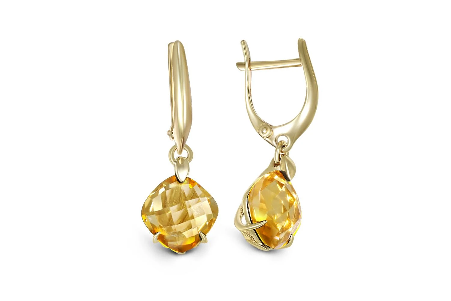 Серьги из жёлтого золота с 2 цитринами