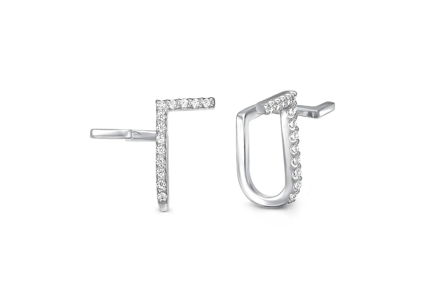 Серьги-пусеты Дорожки из белого золота с 26 фианитами