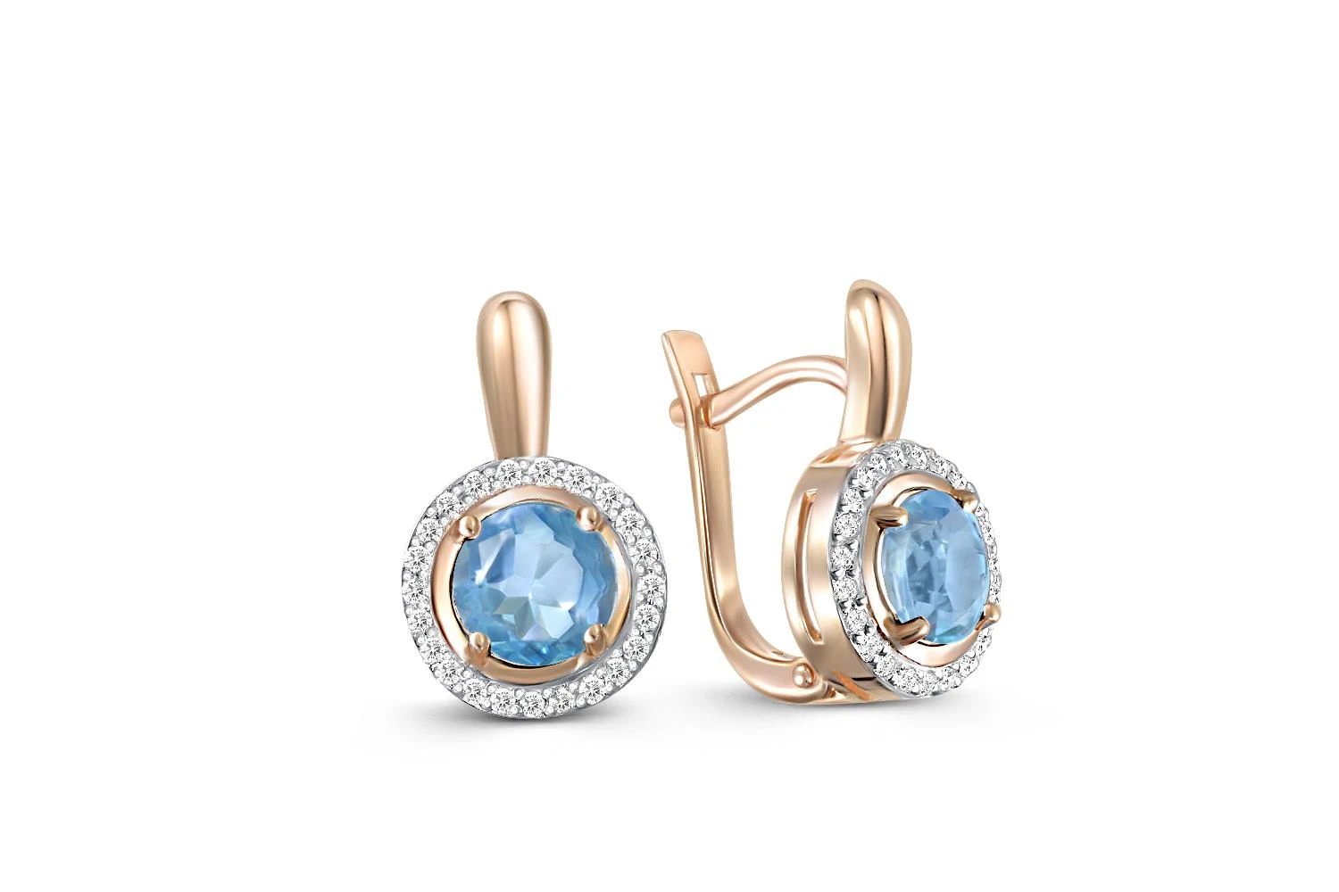 Серьги из красного золота с 2 топазами swiss и 46 фианитами