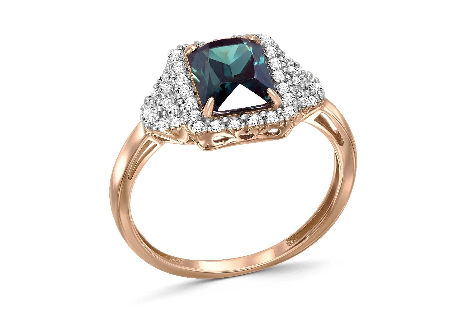 Кольцо из красного золота с александритом и 42 фианитами