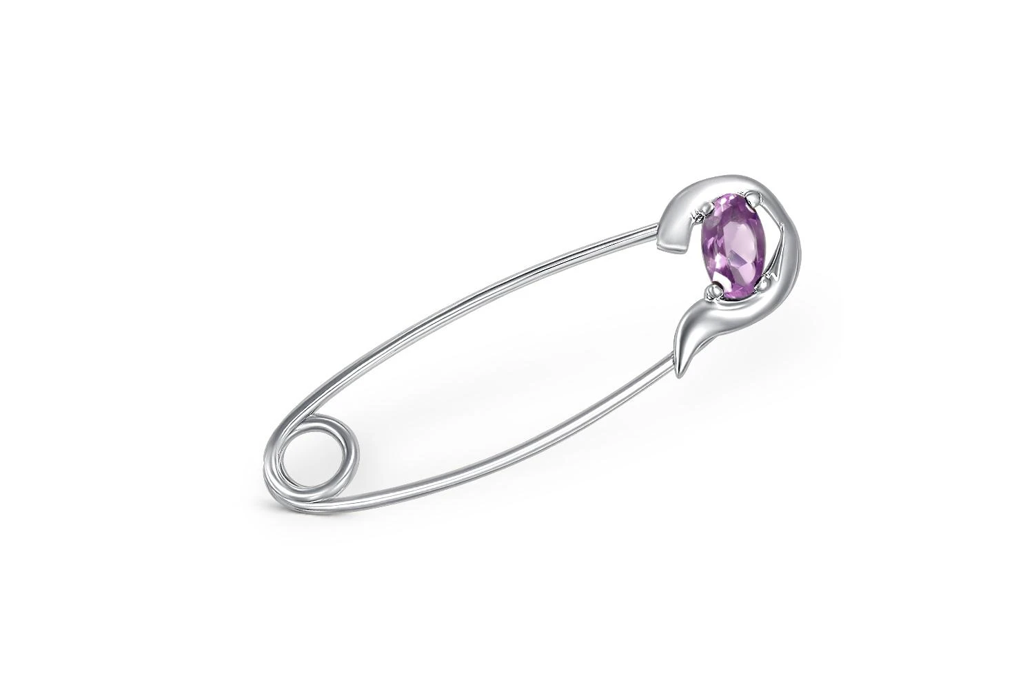 Булавка из белого золота с аметистом