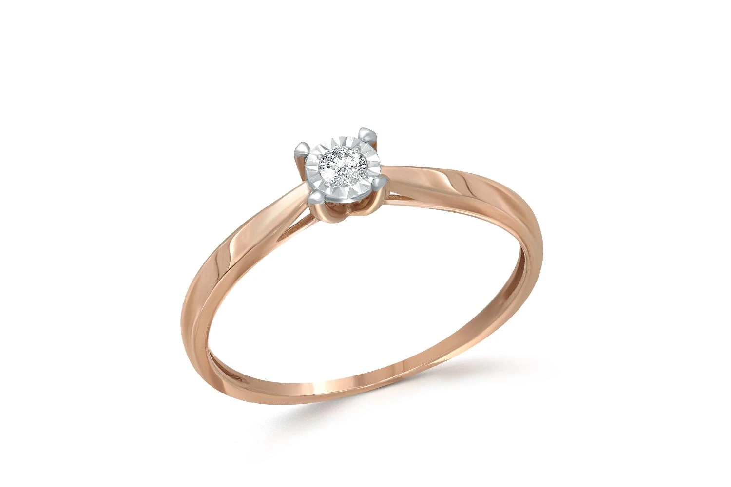 Кольцо помолвочное из красного золота с бриллиантом