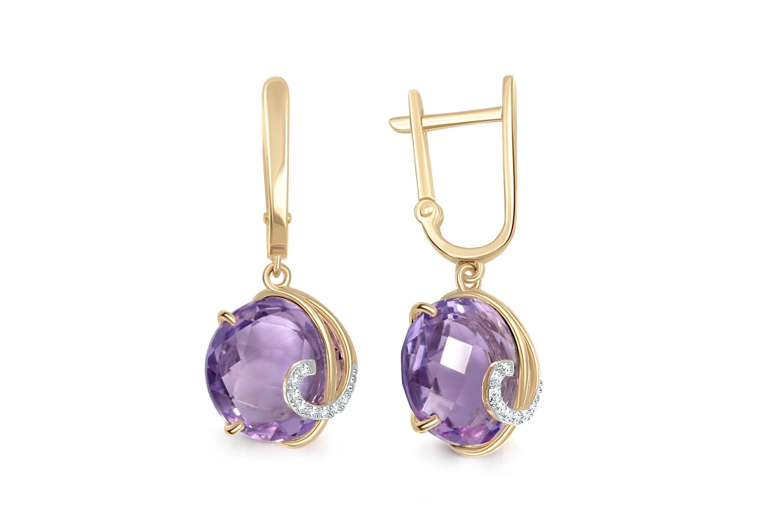 Серьги из жёлтого золота с 18 аметистами