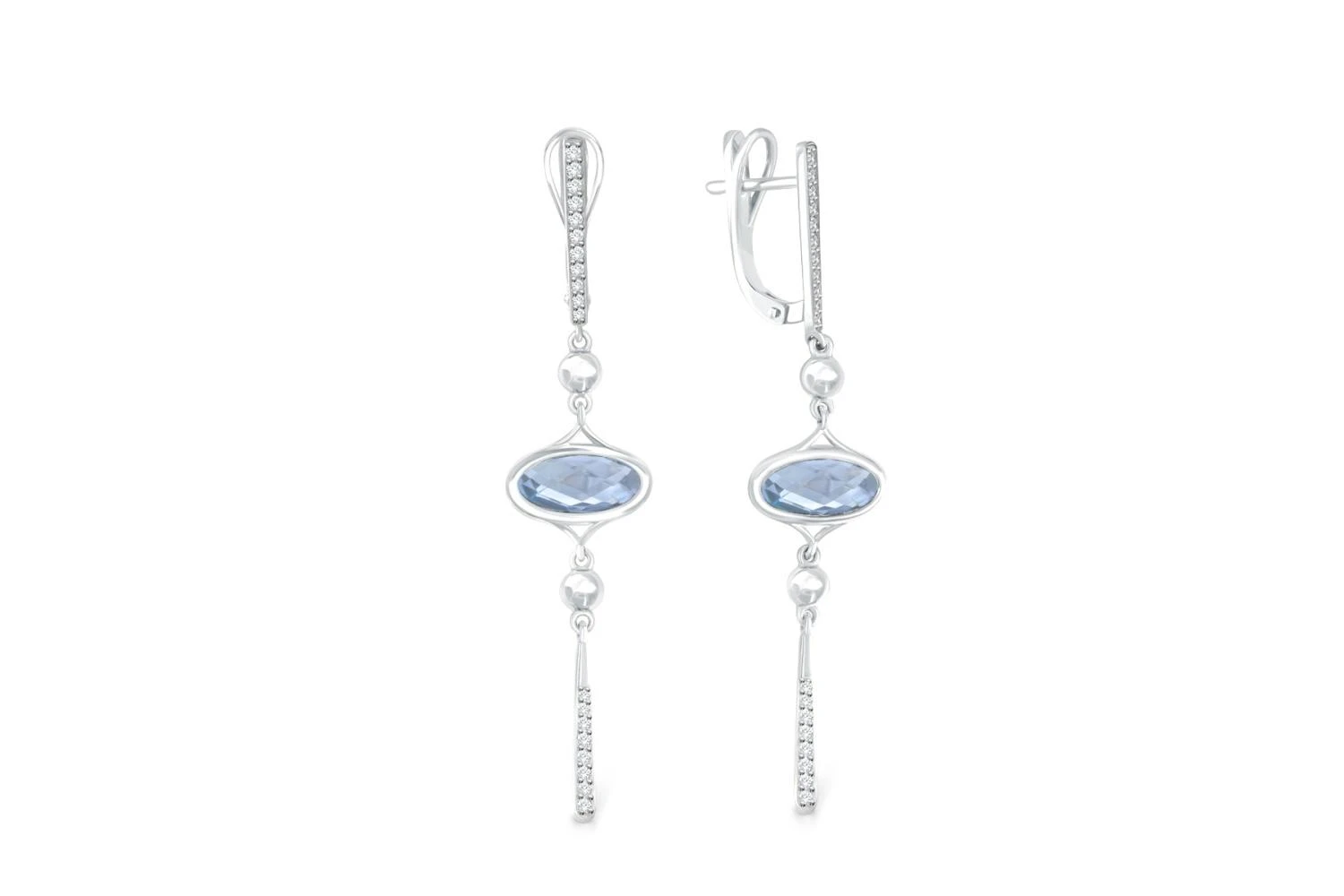 Серьги из белого золота с 2 топазами sky и 38 фианитами