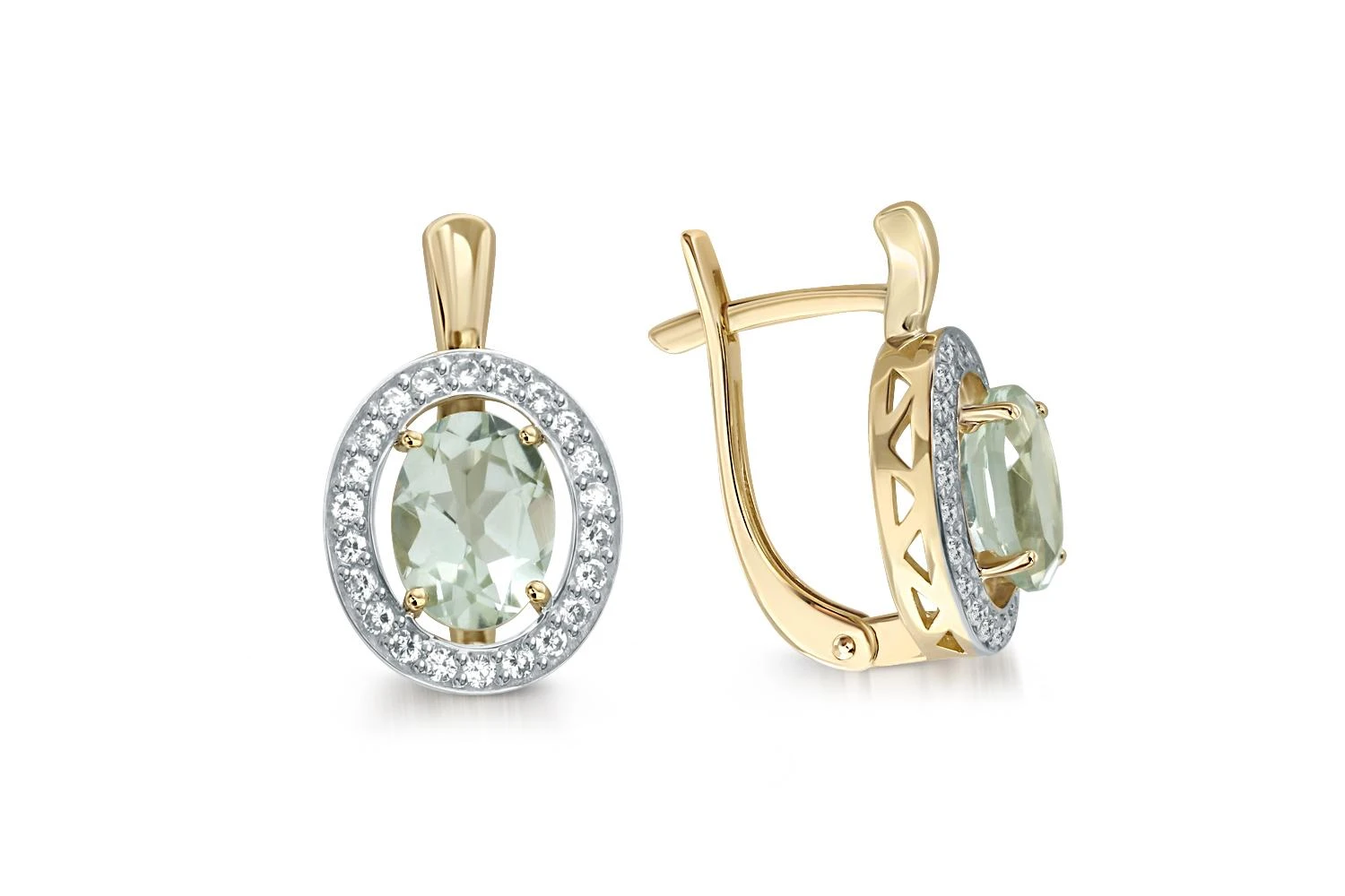 Серьги из жёлтого золота с 2 аметистами и 44 фианитами