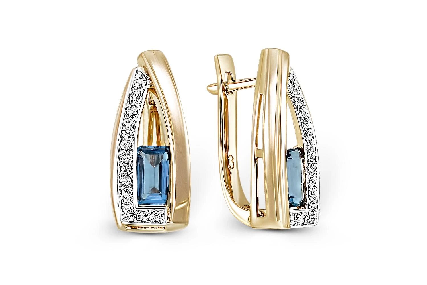 Серьги из жёлтого золота с 2 топазами лондон и 30 фианитами