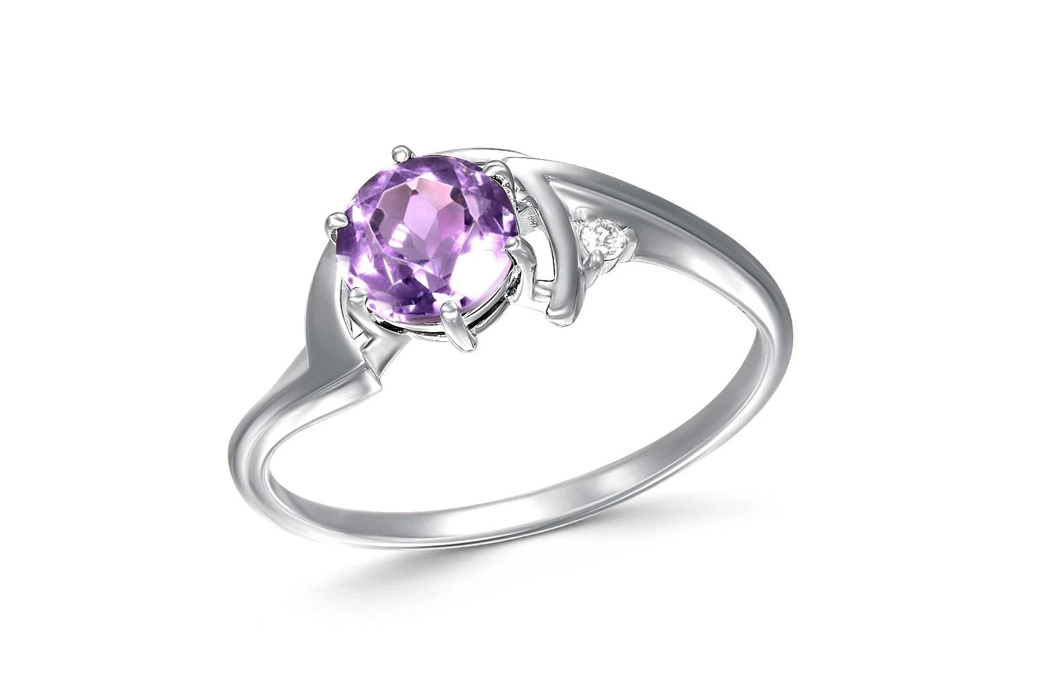 Кольцо из белого золота с аметистом и фианитом