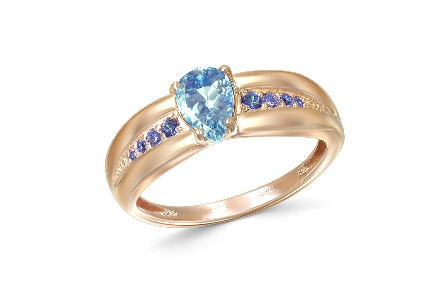 Кольцо из красного золота с топазом swiss и 8 фианитами