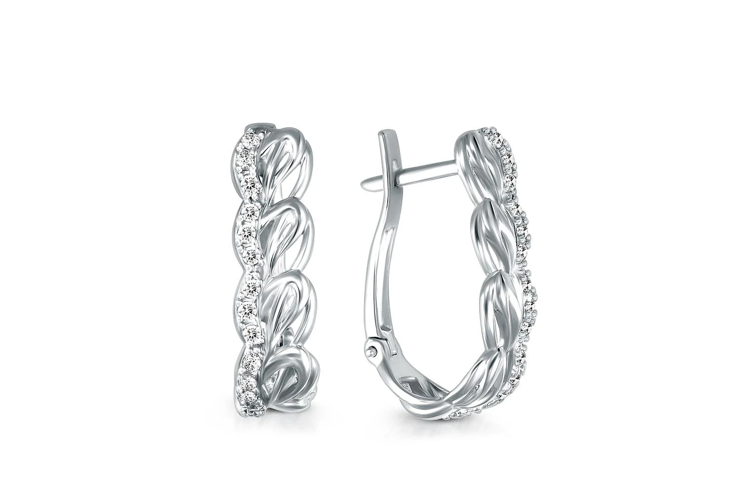 Серьги из белого золота с 32 фианитами