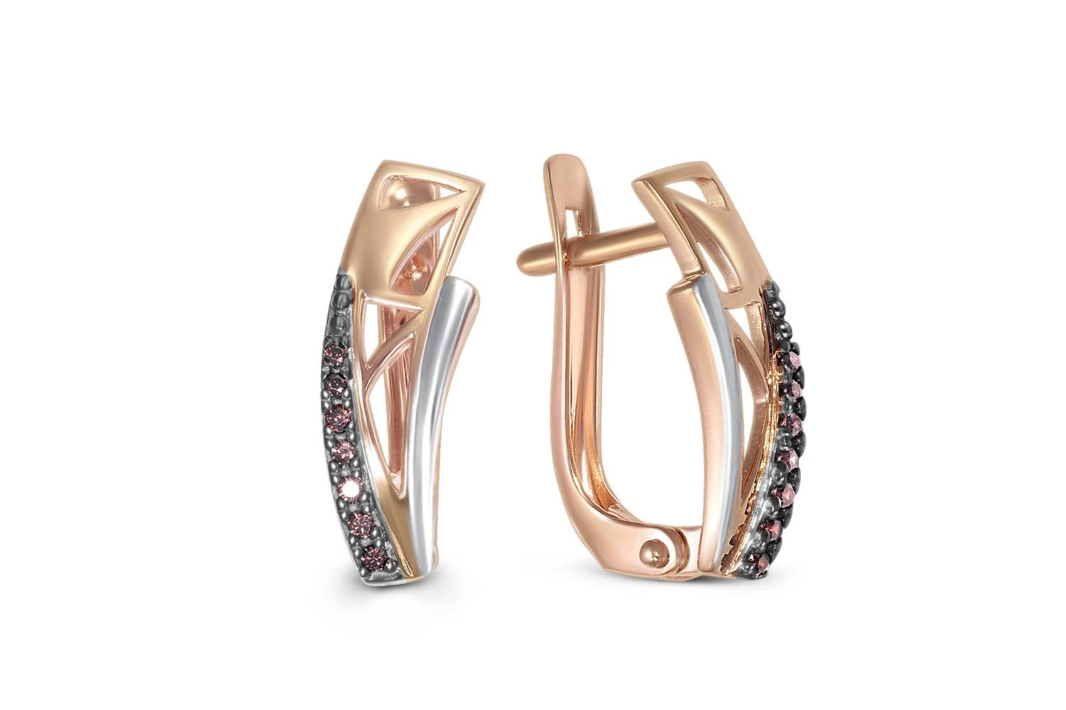 Серьги из красного золота с 14 фианитами