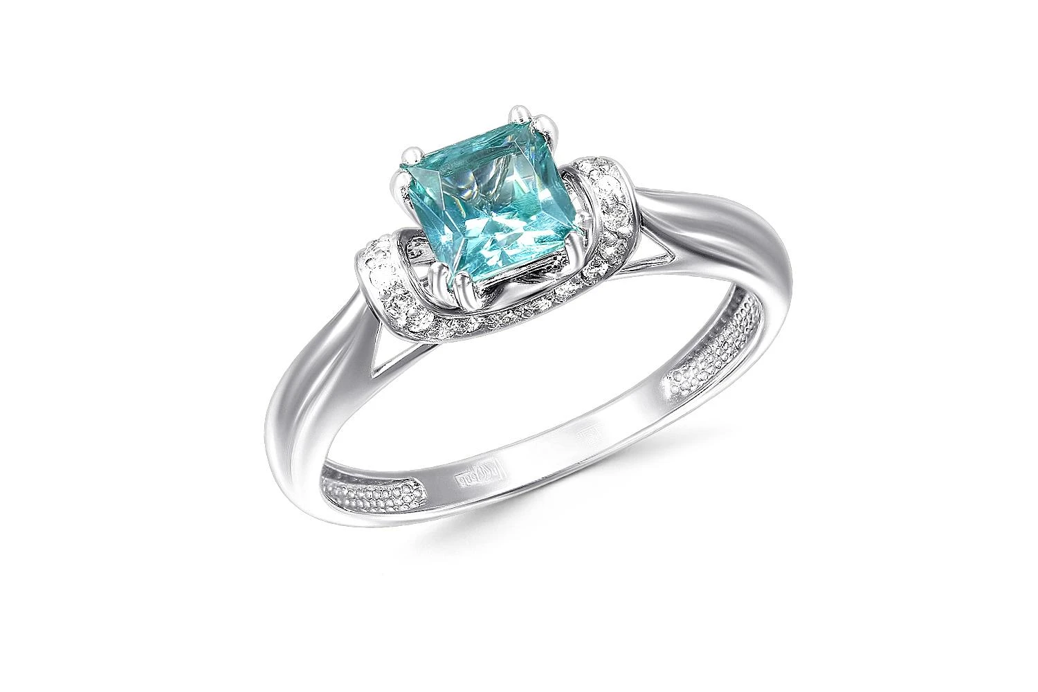 Кольцо из белого золота с ситаллом и 22 бриллиантами