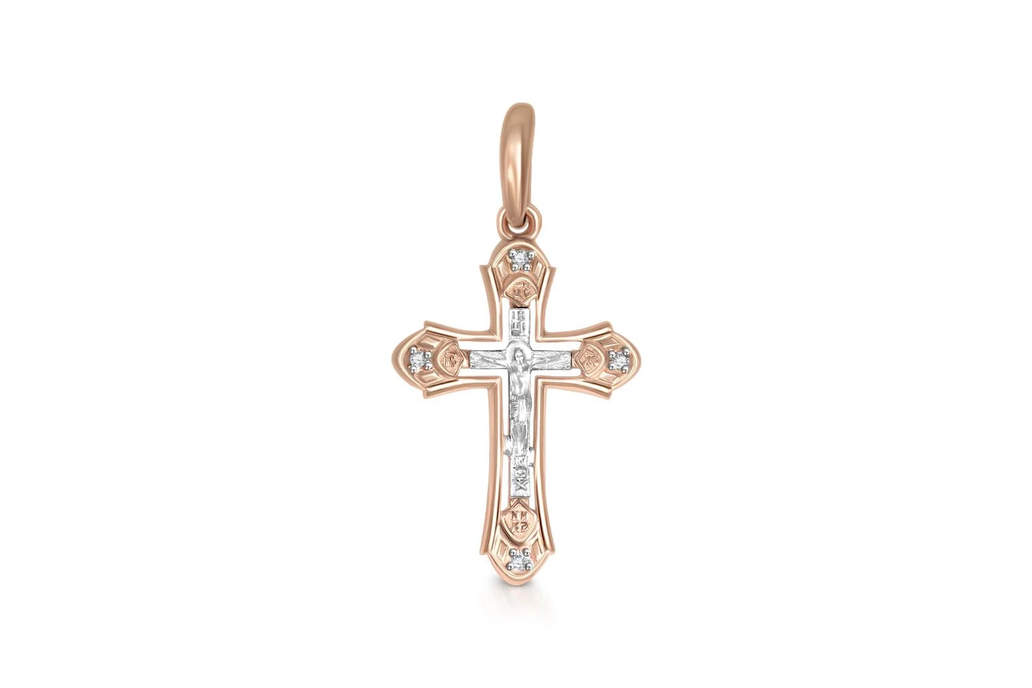 Крест из красного золота с 4 бриллиантами