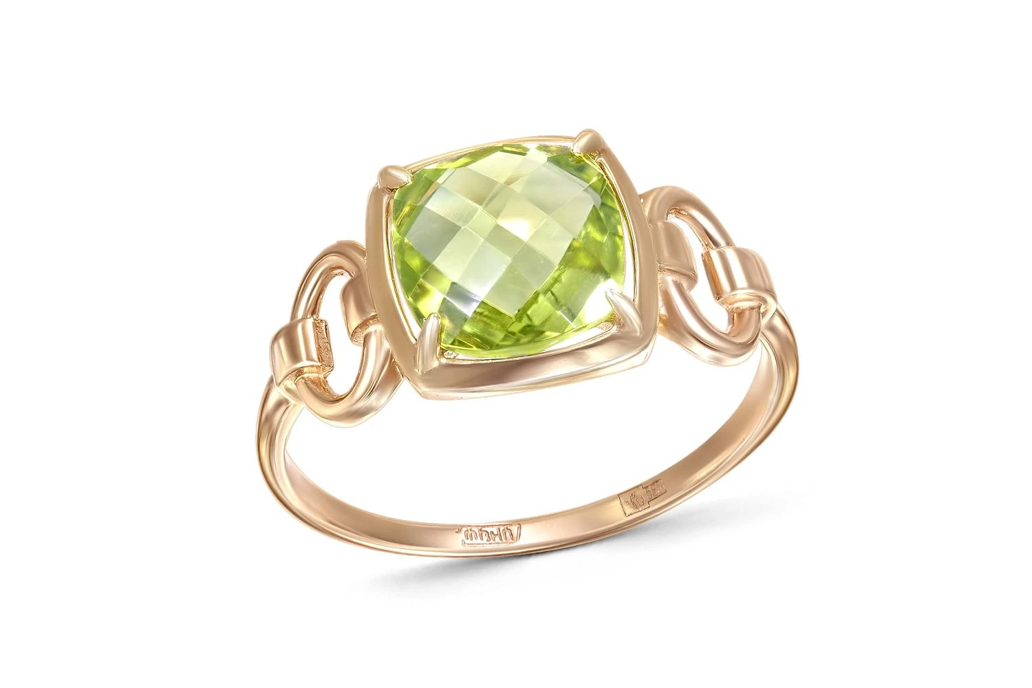 Кольцо из красного золота с хризолитом