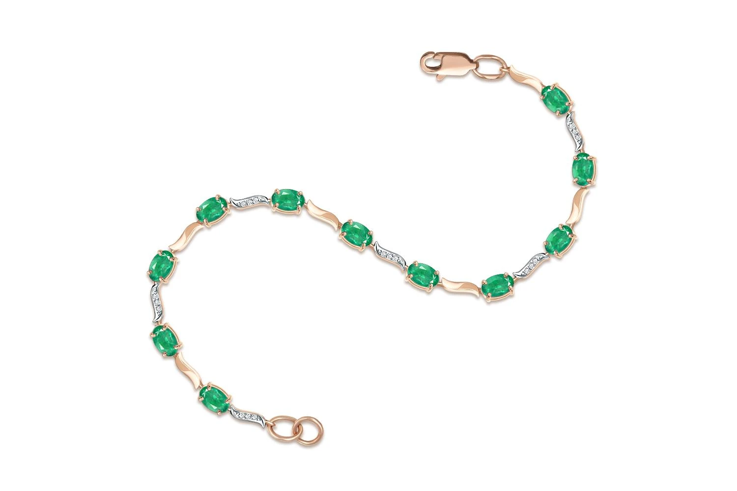 Браслет Дорожка из красного золота с 11 изумрудами и 18 бриллиантами