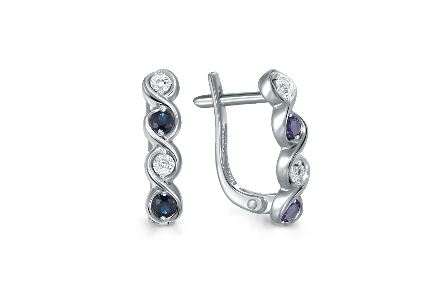 Серьги из белого золота с 4 сапфирами и 4 бриллиантами